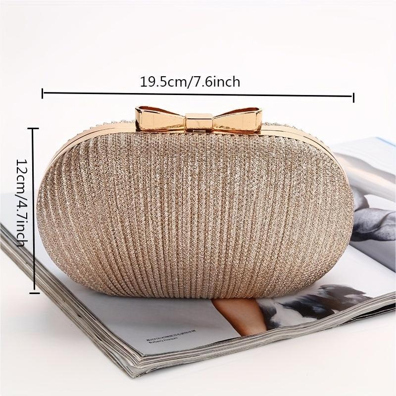 Glitter Striped Bow Decor Clutch Bag Elegent Textured Cloth Frame Bag