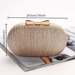 Glitter Striped Bow Decor Clutch Bag Elegent Textured Cloth Frame Bag
