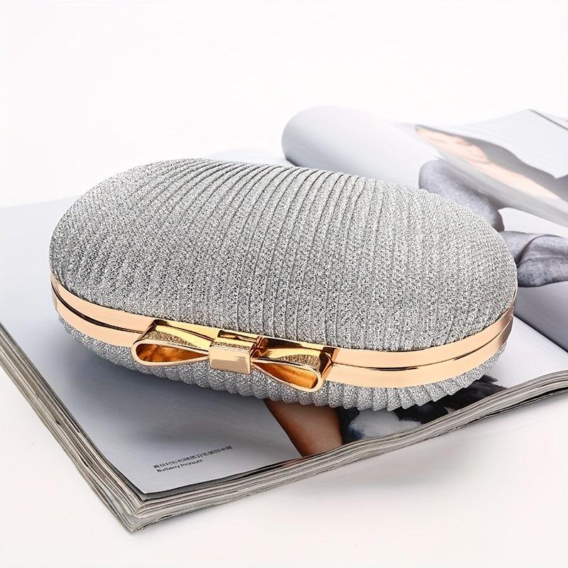 Glitter Striped Bow Decor Clutch Bag Elegent Textured Cloth Frame Bag