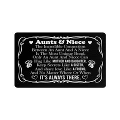 Engraved Aunt Niece Metal Wallet Card Insert Gift
