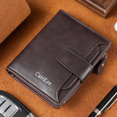 Men's Short Wallet Zipper Snap Button Wallet Card Holder Purse