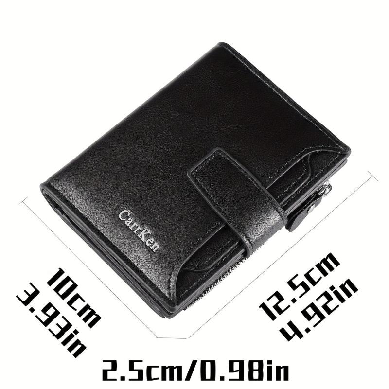 Men's Short Wallet Zipper Snap Button Wallet Card Holder Purse