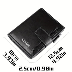 Men's Short Wallet Zipper Snap Button Wallet Card Holder Purse