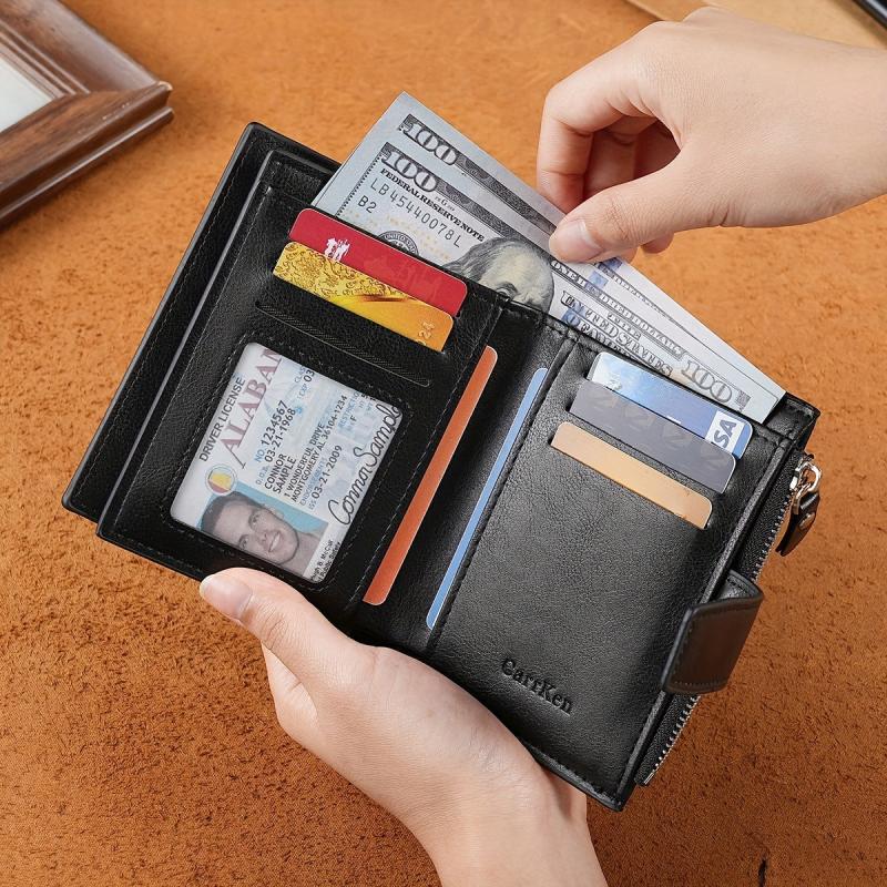 Men's Short Wallet Zipper Snap Button Wallet Card Holder Purse