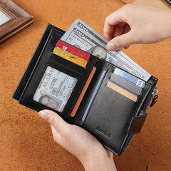 Men's Short Wallet Zipper Snap Button Wallet Card Holder Purse