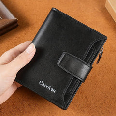 Men's Short Wallet Zipper Snap Button Wallet Card Holder Purse