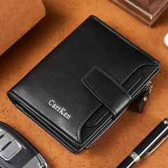 Men's Short Wallet Zipper Snap Button Wallet Card Holder Purse