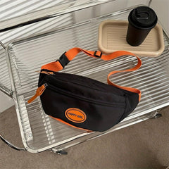 Canvas Waist Bag Letter Patch Crossbody Bag