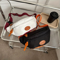 Canvas Waist Bag Letter Patch Crossbody Bag
