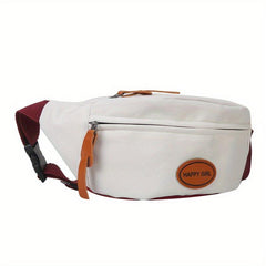 Canvas Waist Bag Letter Patch Crossbody Bag