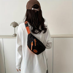 Canvas Waist Bag Letter Patch Crossbody Bag