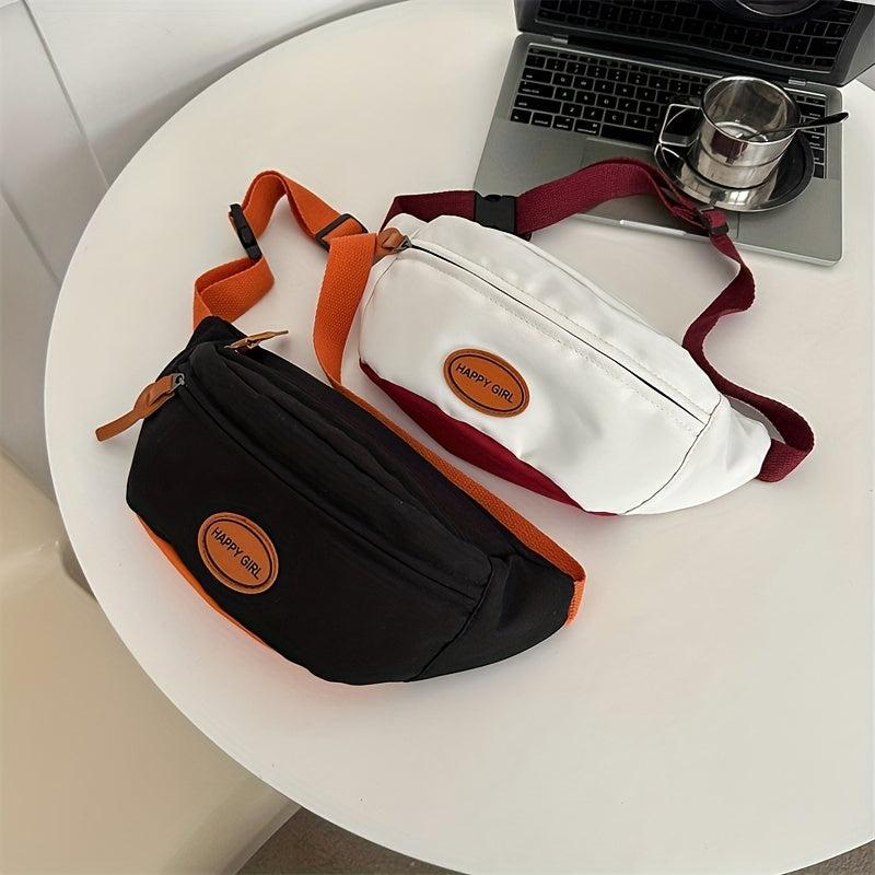 Canvas Waist Bag Letter Patch Crossbody Bag