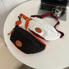 Canvas Waist Bag Letter Patch Crossbody Bag