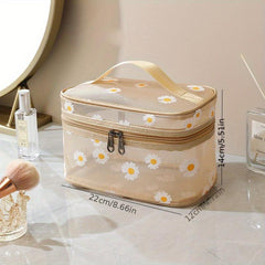 Portable Daisy Mesh Cosmetic Bag Large Capacity Travel Toiletry Bag