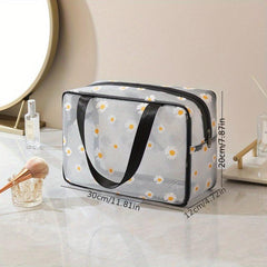 Portable Daisy Mesh Cosmetic Bag Large Capacity Travel Toiletry Bag