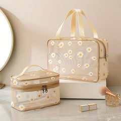 Portable Daisy Mesh Cosmetic Bag Large Capacity Travel Toiletry Bag