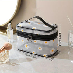 Portable Daisy Mesh Cosmetic Bag Large Capacity Travel Toiletry Bag