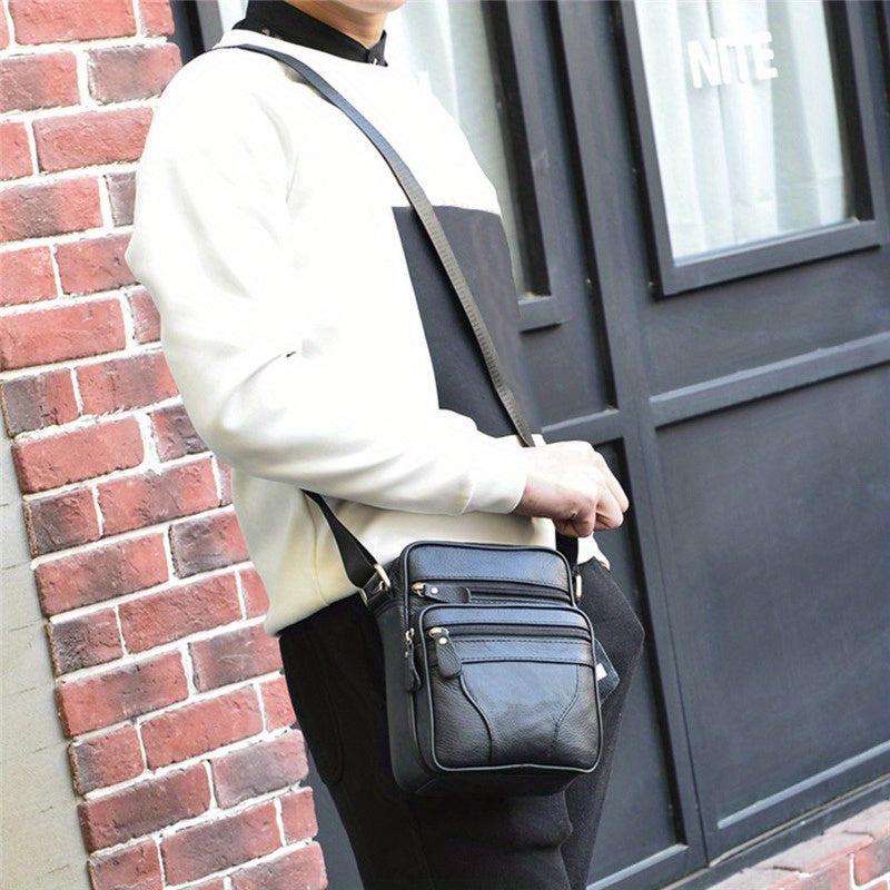 Men's Vertical Crossbody Chest Bag PU Leather Sling Bag