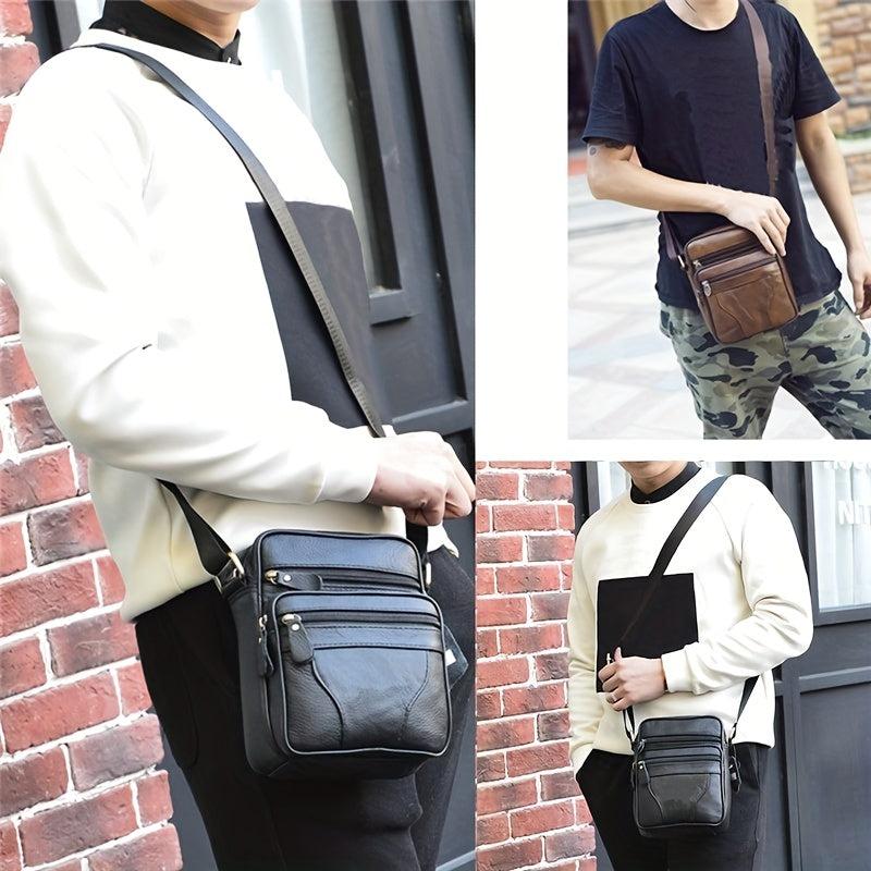 Men's Vertical Crossbody Chest Bag PU Leather Sling Bag