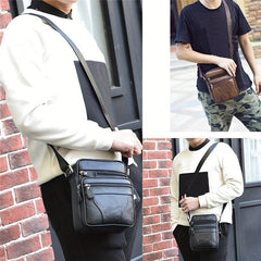 Men's Vertical Crossbody Chest Bag PU Leather Sling Bag