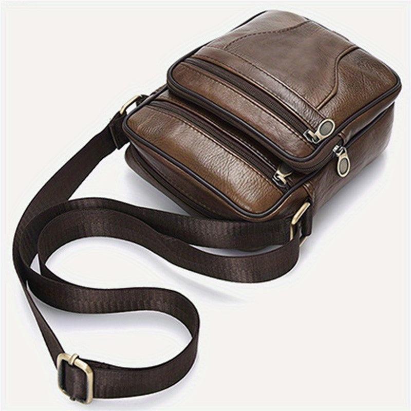 Men's Vertical Crossbody Chest Bag PU Leather Sling Bag