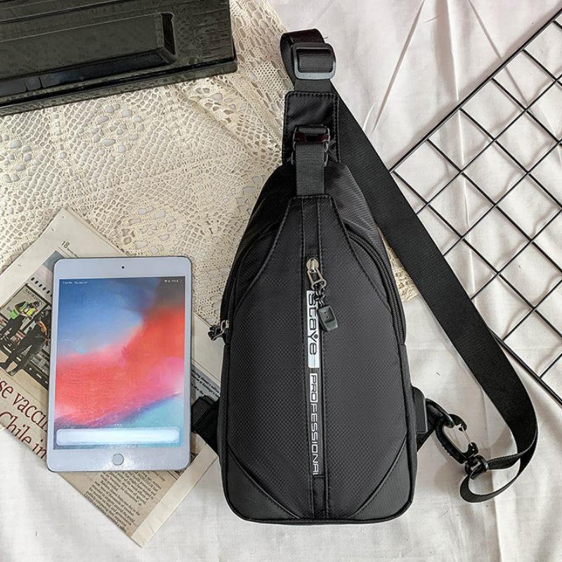Men's Chest Bag USB Charging Port Nylon Shoulder Bag Waterproof