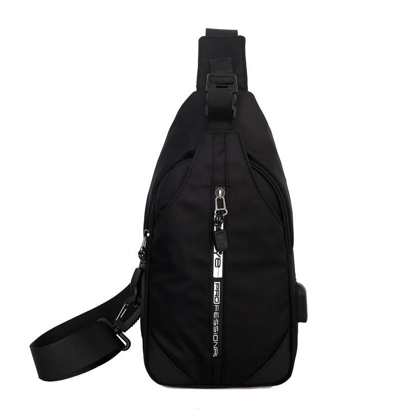 Men's Chest Bag USB Charging Port Nylon Shoulder Bag Waterproof