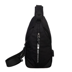 Men's Chest Bag USB Charging Port Nylon Shoulder Bag Waterproof
