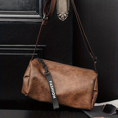 Men's PU Leather Large Capacity Messenger Bag Casual Bucket Bag Shoulder Bag