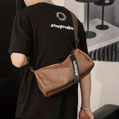 Men's PU Leather Large Capacity Messenger Bag Casual Bucket Bag Shoulder Bag