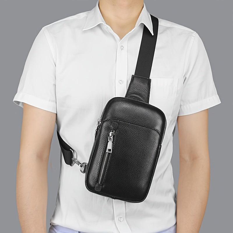 Men's Leather Small Crossbody Sling Bag for Travel Hiking