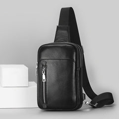 Men's Leather Small Crossbody Sling Bag for Travel Hiking