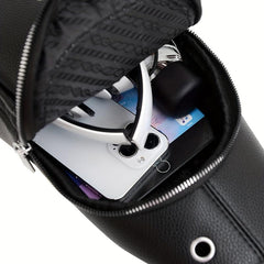 Men's Leather Crossbody Bag Earphone Hole Shoulder Bag Travel Messenger