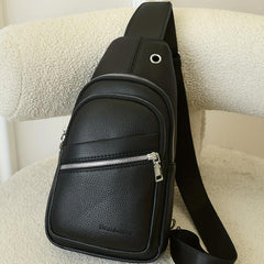 Men's Leather Crossbody Bag Earphone Hole Shoulder Bag Travel Messenger