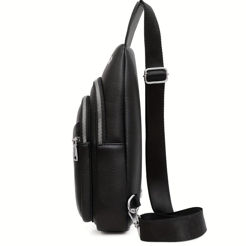 Men's Leather Crossbody Bag Earphone Hole Shoulder Bag Travel Messenger