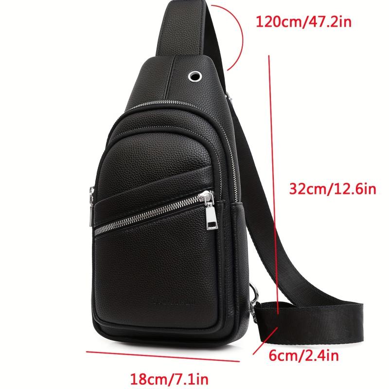 Men's Leather Crossbody Bag Earphone Hole Shoulder Bag Travel Messenger