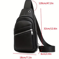 Men's Leather Crossbody Bag Earphone Hole Shoulder Bag Travel Messenger