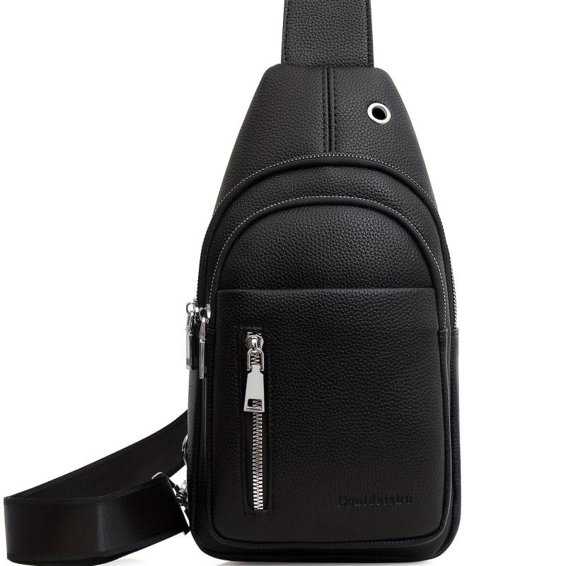 Men's Leather Crossbody Bag Earphone Hole Shoulder Bag Travel Messenger