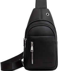 Men's Leather Crossbody Bag Earphone Hole Shoulder Bag Travel Messenger
