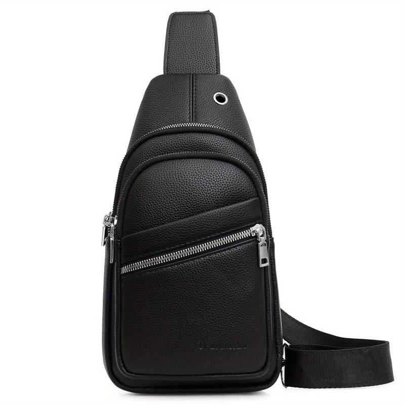 Men's Leather Crossbody Bag Earphone Hole Shoulder Bag Travel Messenger