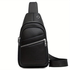 Men's Leather Crossbody Bag Earphone Hole Shoulder Bag Travel Messenger