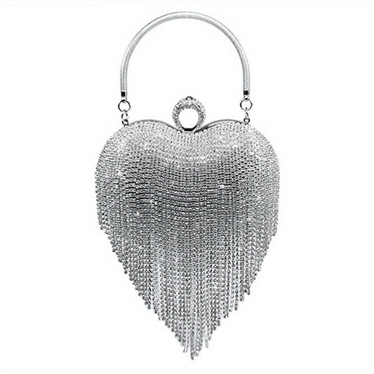 Heart Shape Evening Bag Tassel Wedding Handbag Top Ring Clutch