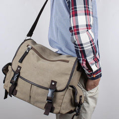 Men's Canvas Crossbody Bag Middle School Backpack Casual Single Shoulder Bag