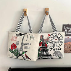 Portable Printed Canvas Tote Bag Handbag Casual Shopping Bag