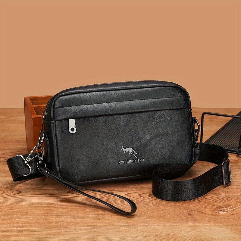 Vintage Kangaroo Pattern Leather Crossbody Bag for Men