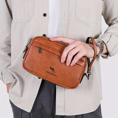 Vintage Kangaroo Pattern Leather Crossbody Bag for Men