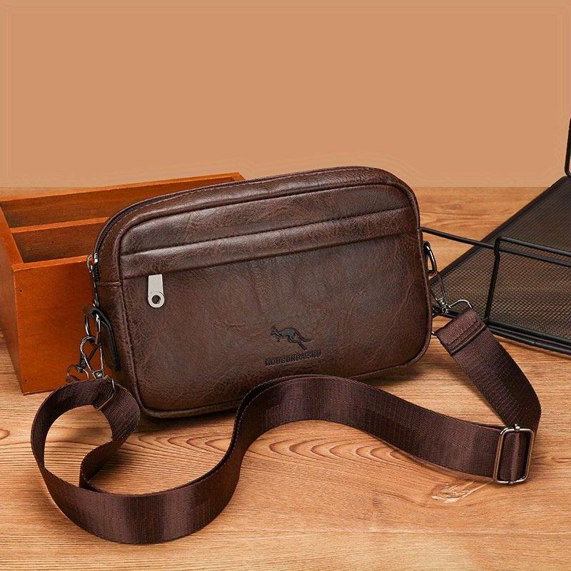 Vintage Kangaroo Pattern Leather Crossbody Bag for Men