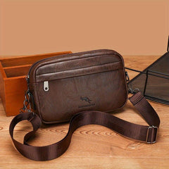 Vintage Kangaroo Pattern Leather Crossbody Bag for Men
