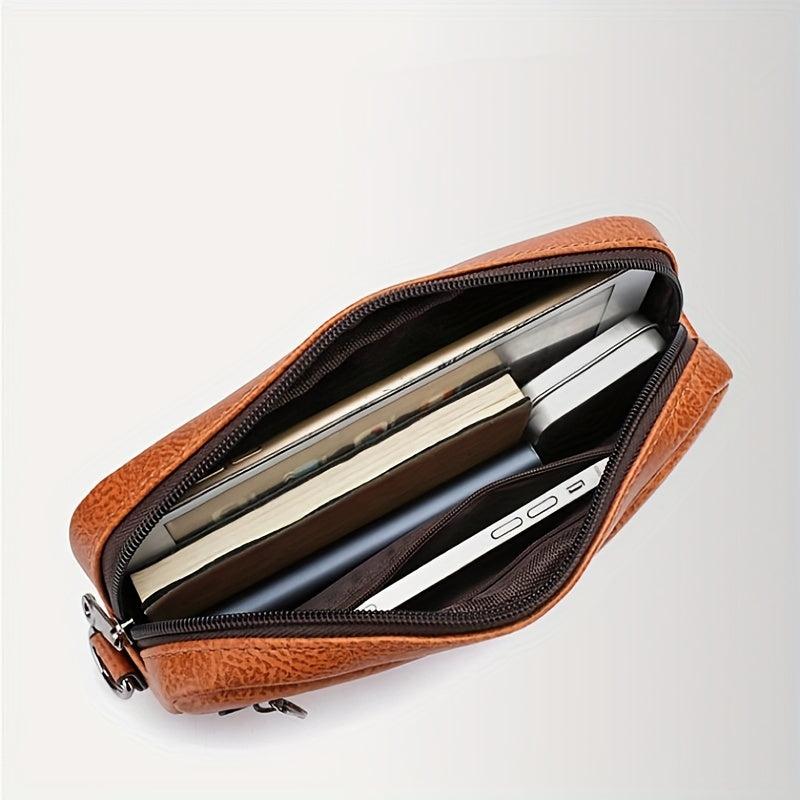 Vintage Kangaroo Pattern Leather Crossbody Bag for Men