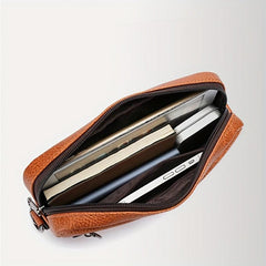 Vintage Kangaroo Pattern Leather Crossbody Bag for Men